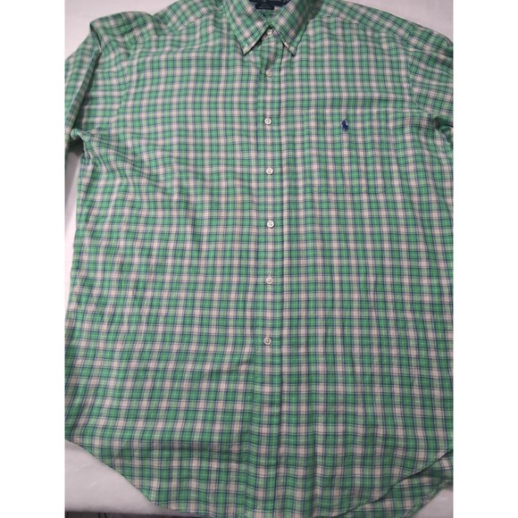 Ralph Lauren Mens Soft Shirt M Blake Button Down Green Plaid Pony 100% Cotton - Picture 3 of 9